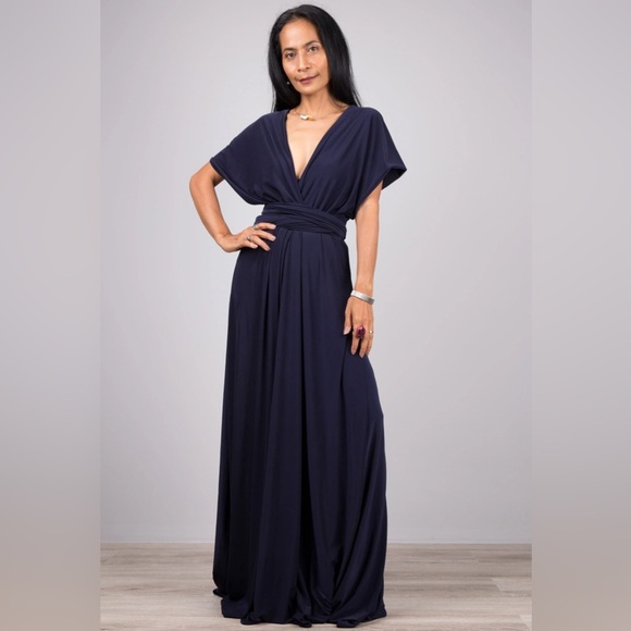 Eliza J Blue Plunge Dolman Sleeve Maxi Gown. PALAZO - Picture 1 of 6